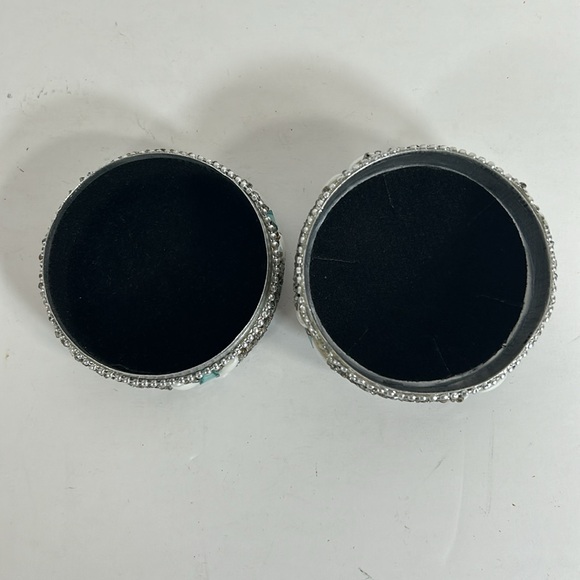 Handmade Bedazzled Silver Beaded Round Dome Trinket Box Jewelry Storage Case - Picture 8 of 10